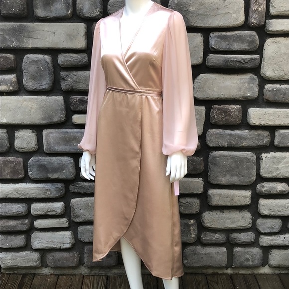 Avec Les Filles Dresses & Skirts - Satin Wrap Dress Champagne NWT Avec Les Filles sz6